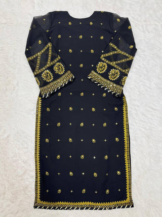 Black Elegant Embroidered Georgette Suit Set ClothsVilla