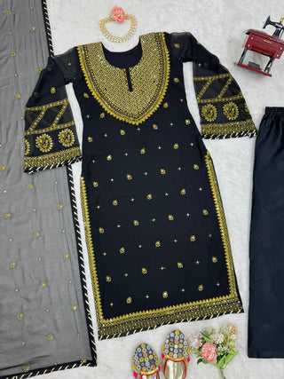 Black Elegant Embroidered Georgette Suit Set ClothsVilla