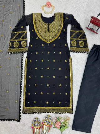 Black Elegant Embroidered Georgette Suit Set ClothsVilla