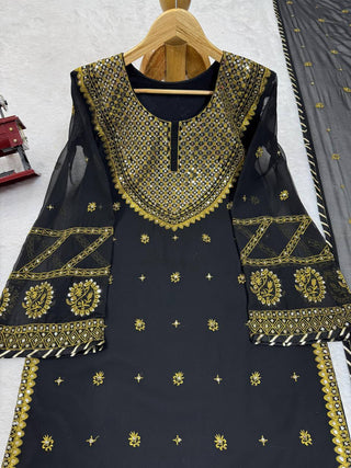 Black Elegant Embroidered Georgette Suit Set ClothsVilla