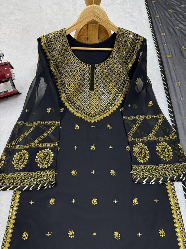 Black Elegant Embroidered Georgette Suit Set ClothsVilla