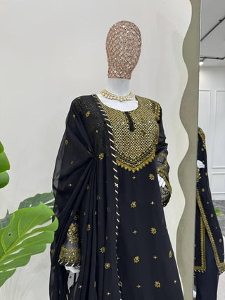 Black Elegant Embroidered Georgette Suit Set ClothsVilla