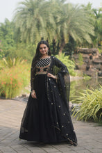 Load image into Gallery viewer, Black Elegant Faux Blooming Gown with Embroidered Sequins Work and Russian Silk Dupatta ClothsVilla