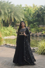 Load image into Gallery viewer, Black Elegant Faux Blooming Gown with Embroidered Sequins Work and Russian Silk Dupatta ClothsVilla