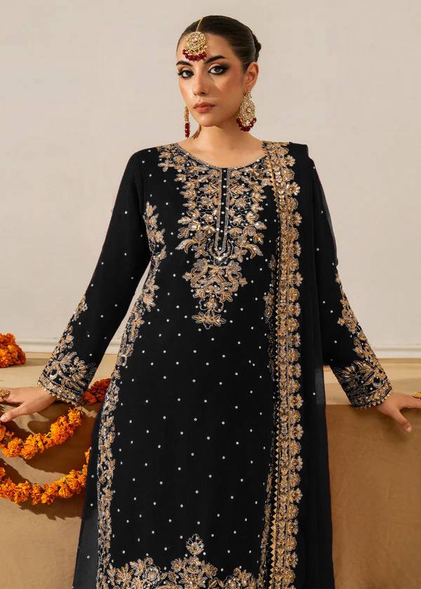Black Elegant Faux Georgette Coding & Sequence Work Palazzo Set with Rivet Moti Detailing and Dupatta Secondary image