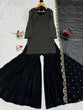 Load image into Gallery viewer, Black Elegant Faux Georgette Embroidered Sharara Set ClothsVilla