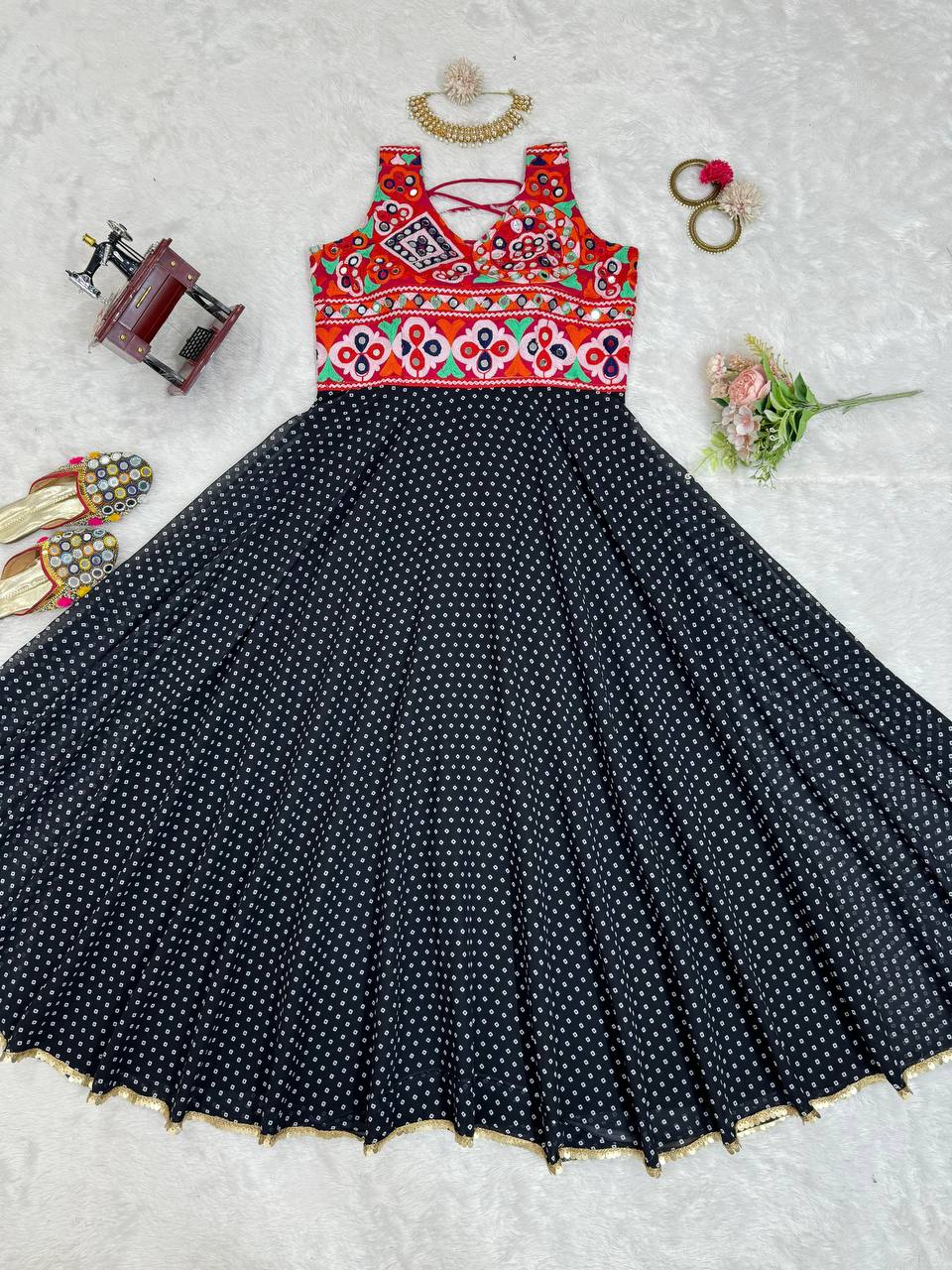 Black Elegant Faux Georgette Gown– A Fusion of Tradition & Style ClothsVilla