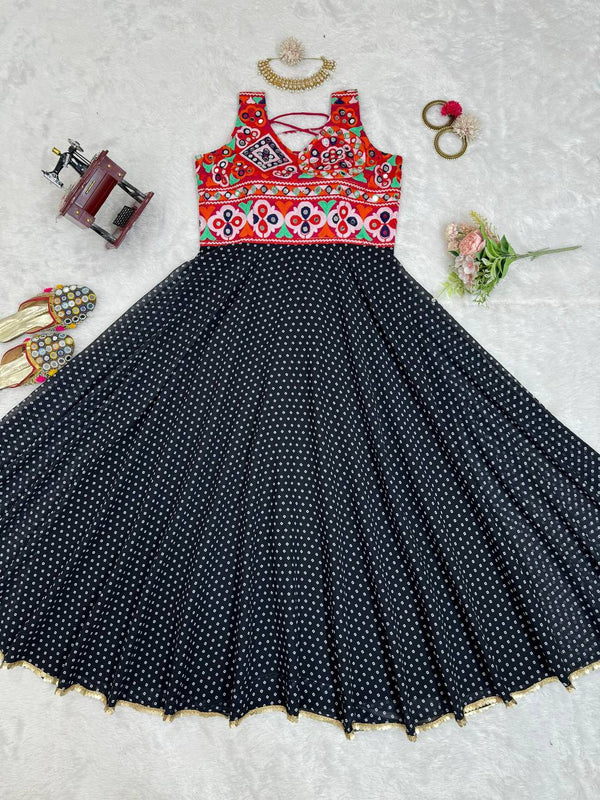 Black Elegant Faux Georgette Gown– A Fusion of Tradition & Style ClothsVilla