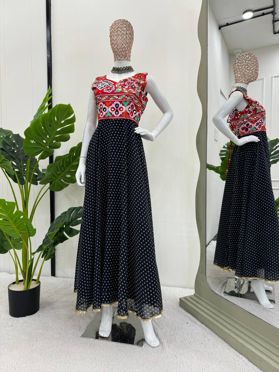 Black Elegant Faux Georgette Gown– A Fusion of Tradition & Style ClothsVilla