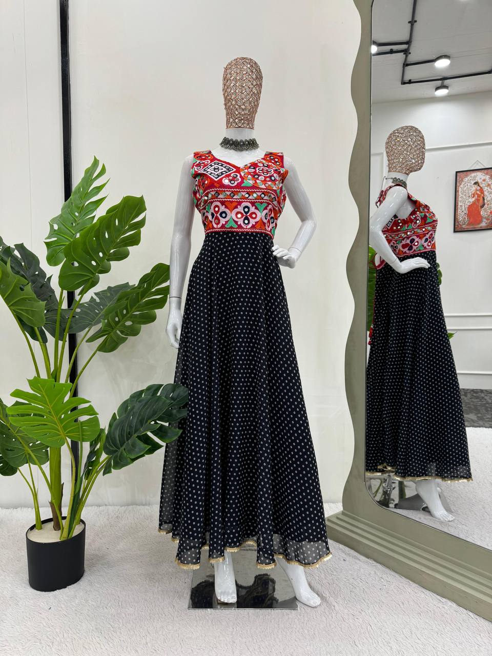 Black Elegant Faux Georgette Gown– A Fusion of Tradition & Style ClothsVilla