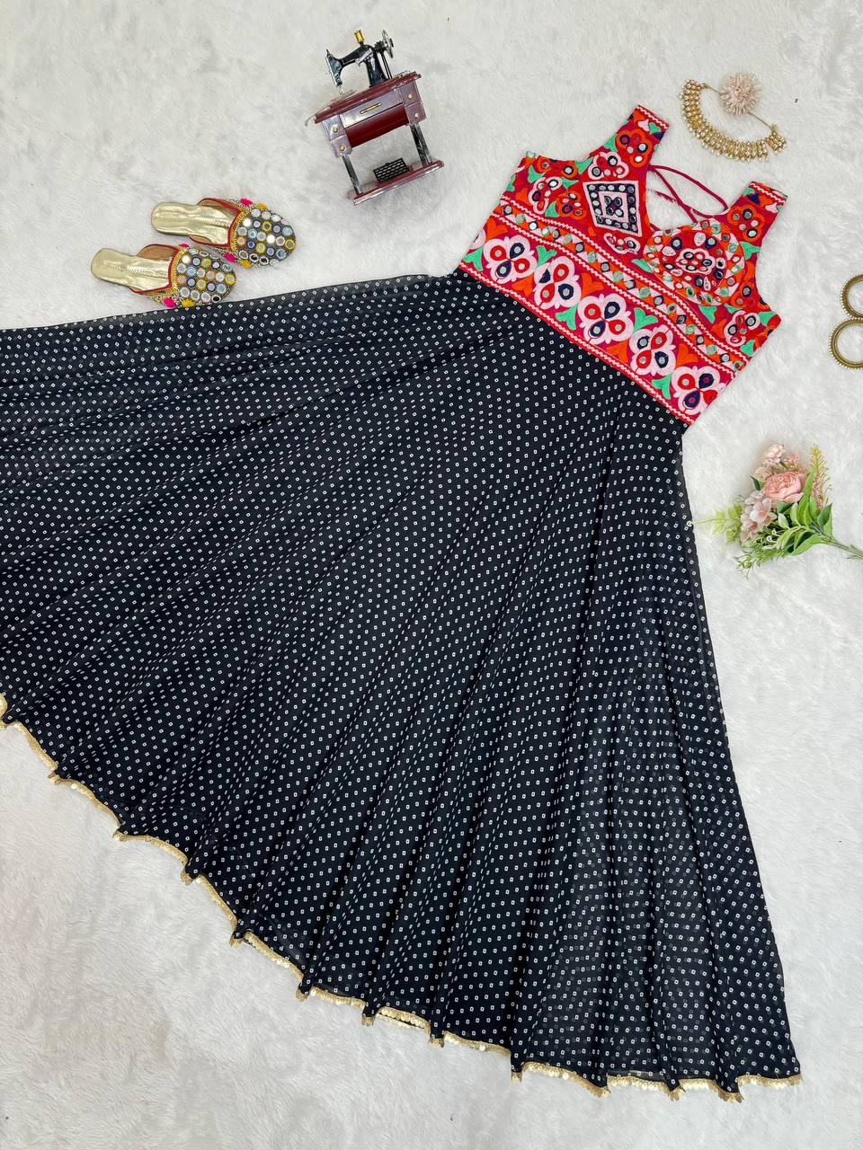 Black Elegant Faux Georgette Gown– A Fusion of Tradition & Style ClothsVilla