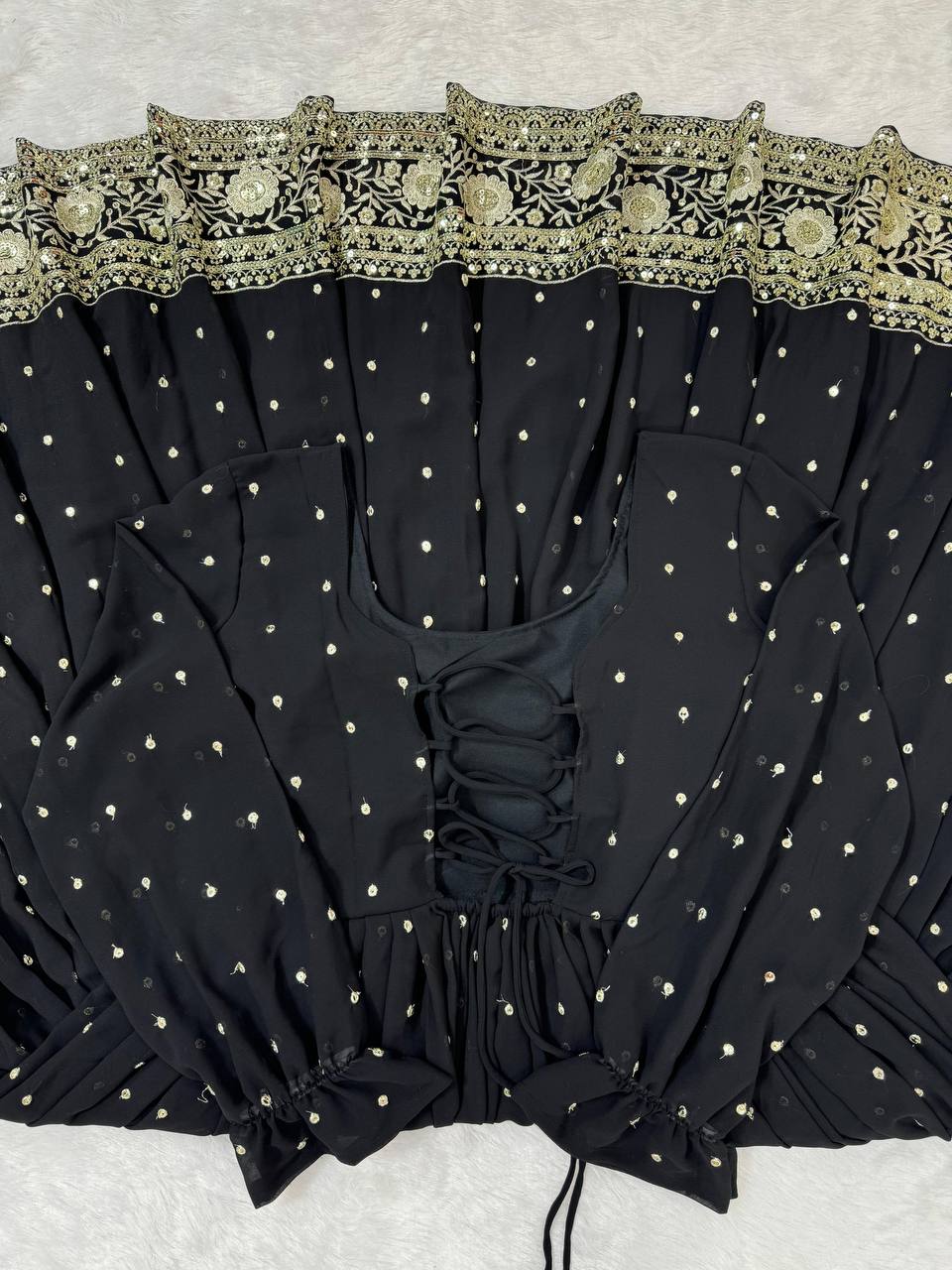 Black Elegant Faux Georgette Long Gown Set with Dupatta Clothsvilla
