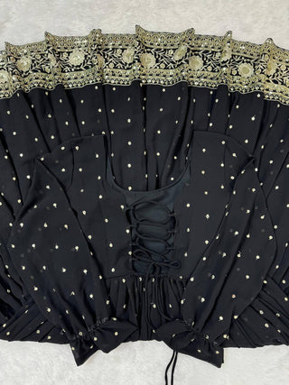 Black Elegant Faux Georgette Long Gown Set with Dupatta Clothsvilla