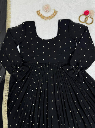 Black Elegant Faux Georgette Long Gown Set with Dupatta Clothsvilla
