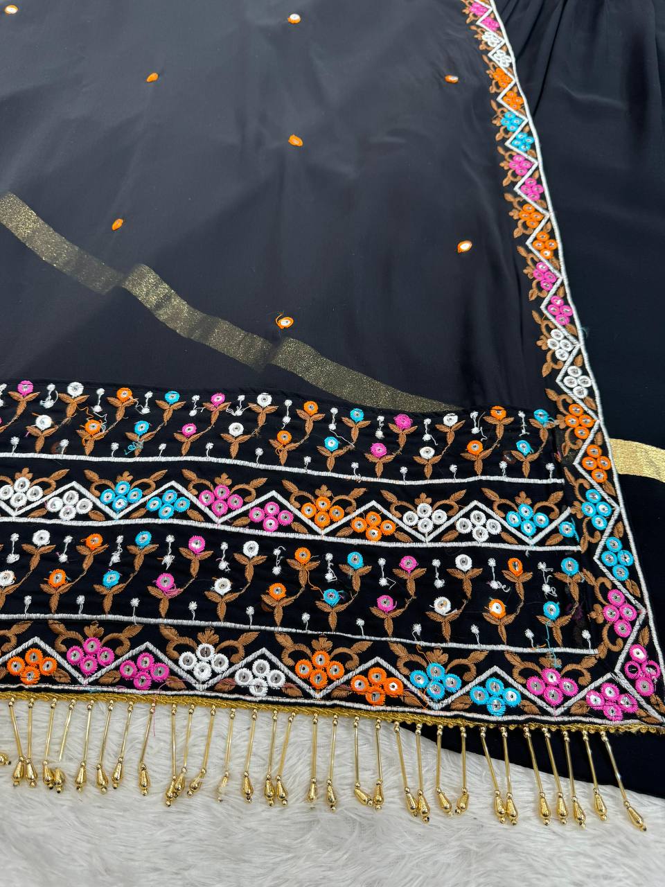Black Elegant Faux Georgette Semi-Stitched Lehenga Choli Set with Dupatta ClothsVilla