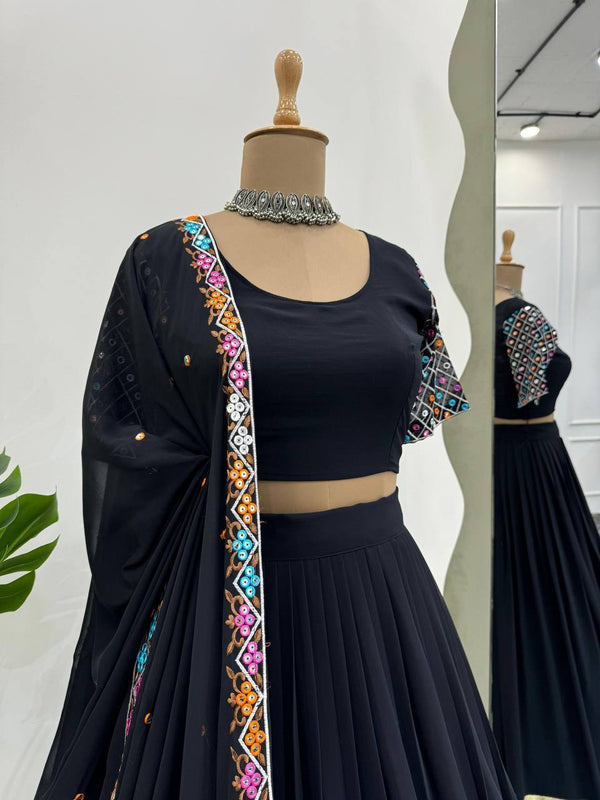Black Elegant Faux Georgette Semi-Stitched Lehenga Choli Set with Dupatta ClothsVilla