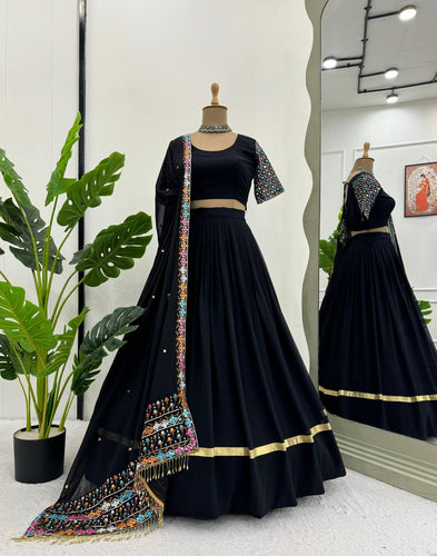 Black Elegant Faux Georgette Semi-Stitched Lehenga Choli Set with Dupatta ClothsVilla