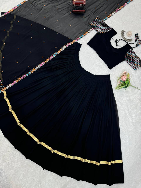 Black Elegant Faux Georgette Semi-Stitched Lehenga Choli Set with Dupatta ClothsVilla