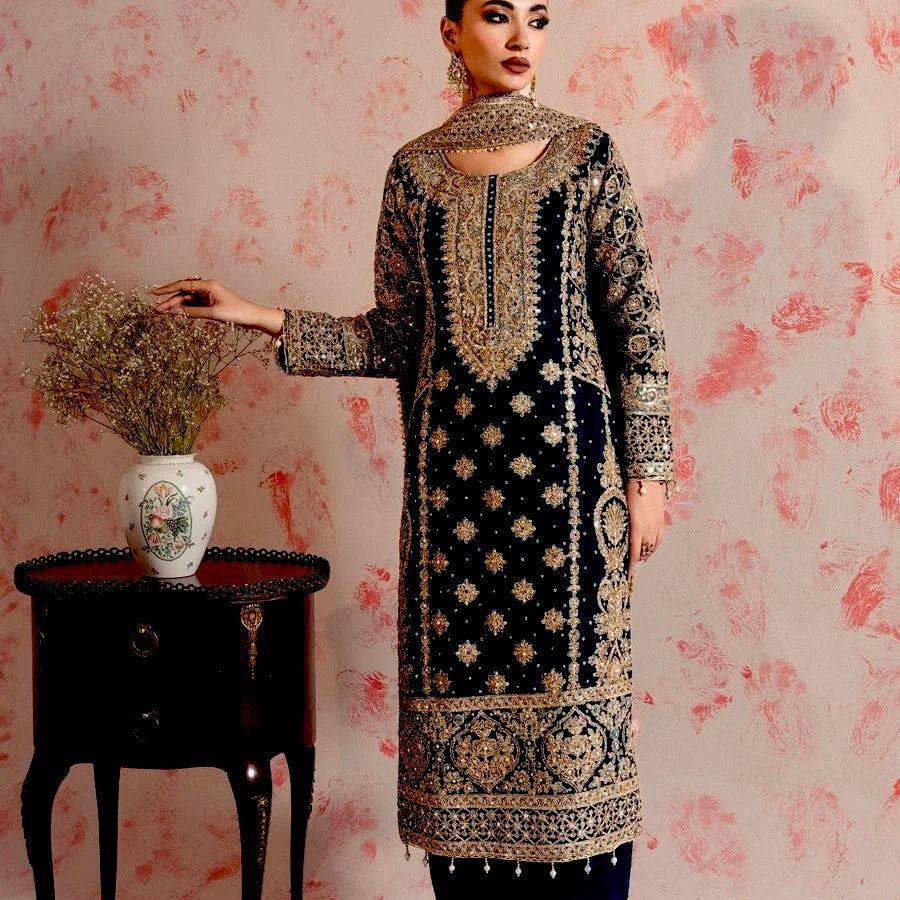 Black Elegant Faux Georgette Thread & Sequin Embroidered Suit Set ClothsVilla