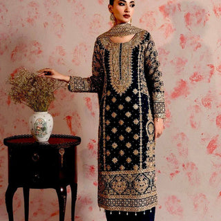 Black Elegant Faux Georgette Thread & Sequin Embroidered Suit Set ClothsVilla