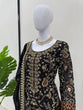 Load image into Gallery viewer, Black Elegant Faux Georgette Threadwork Suit with Real Diamond Accents