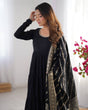 Load image into Gallery viewer, Black Elegant Festive Pure Romansilk Chanderi Anarkali Suit with Banarasi Dupatta Clothsvilla