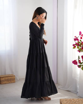 Black Elegant Festive Pure Romansilk Chanderi Anarkali Suit with Banarasi Dupatta Clothsvilla