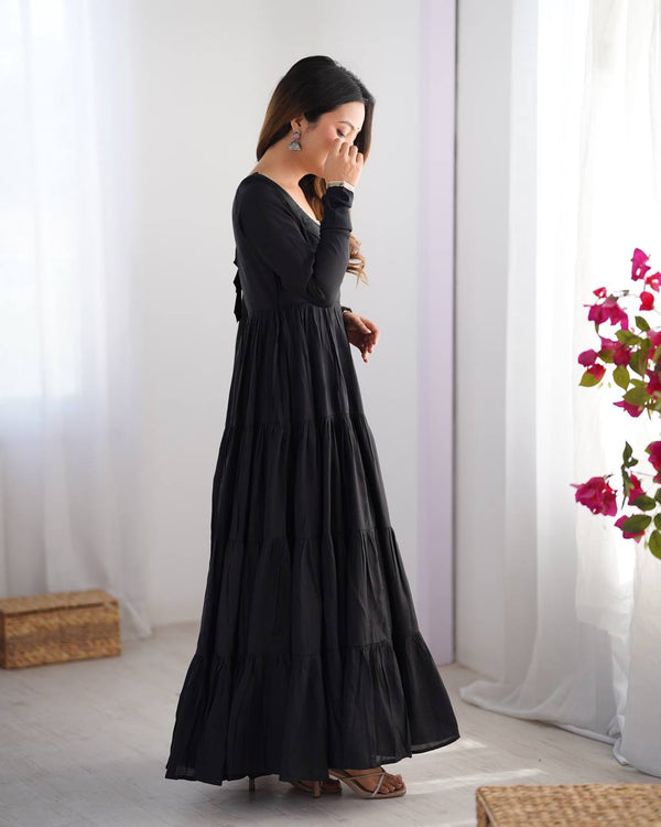 Black Elegant Festive Pure Romansilk Chanderi Anarkali Suit with Banarasi Dupatta Clothsvilla