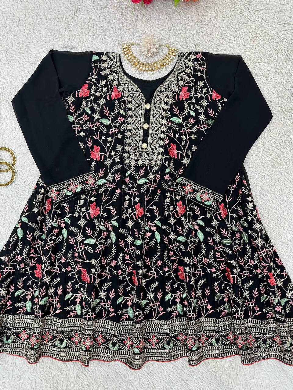 Black Elegant Fox Georgette Co-Ord Set with Sequin & Thread Work ClothsVilla