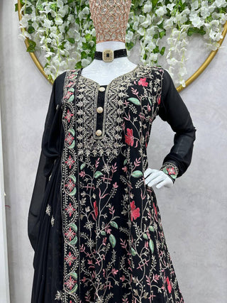 Black Elegant Fox Georgette Co-Ord Set with Sequin & Thread Work ClothsVilla