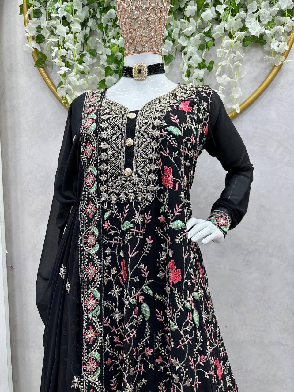 Black Elegant Fox Georgette Co-Ord Set with Sequin & Thread Work ClothsVilla