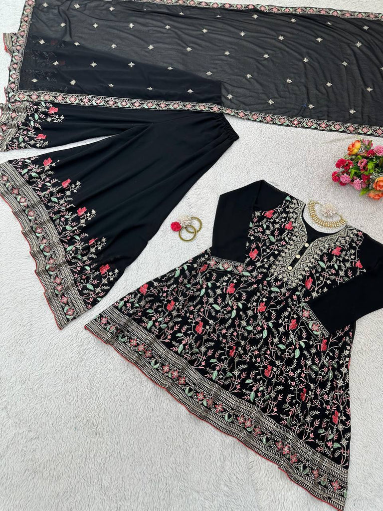 Black Elegant Fox Georgette Co-Ord Set with Sequin & Thread Work ClothsVilla