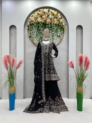 Black Elegant Fox Georgette Co-Ord Set with Sequin & Thread Work ClothsVilla