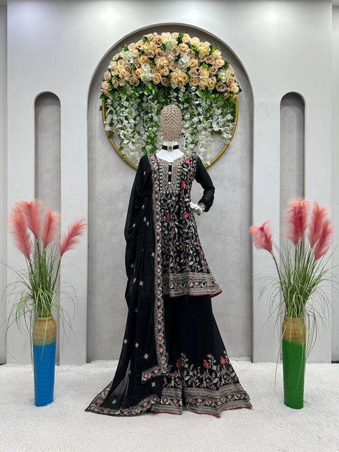Black Elegant Fox Georgette Co-Ord Set with Sequin & Thread Work ClothsVilla Main image