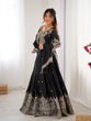 Load image into Gallery viewer, Black Elegant French Crepe Semi-Stitched Lehenga with Multi-Thread &amp; Sequins Embroidery, Unstitched Choli, and Matching Embroidered Dupatta ClothsVilla
