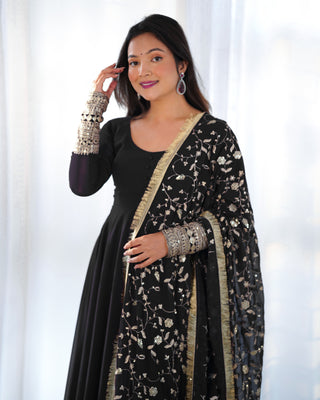 Black Elegant Georgette Anarkali Gown Set – Festive & Wedding Ready