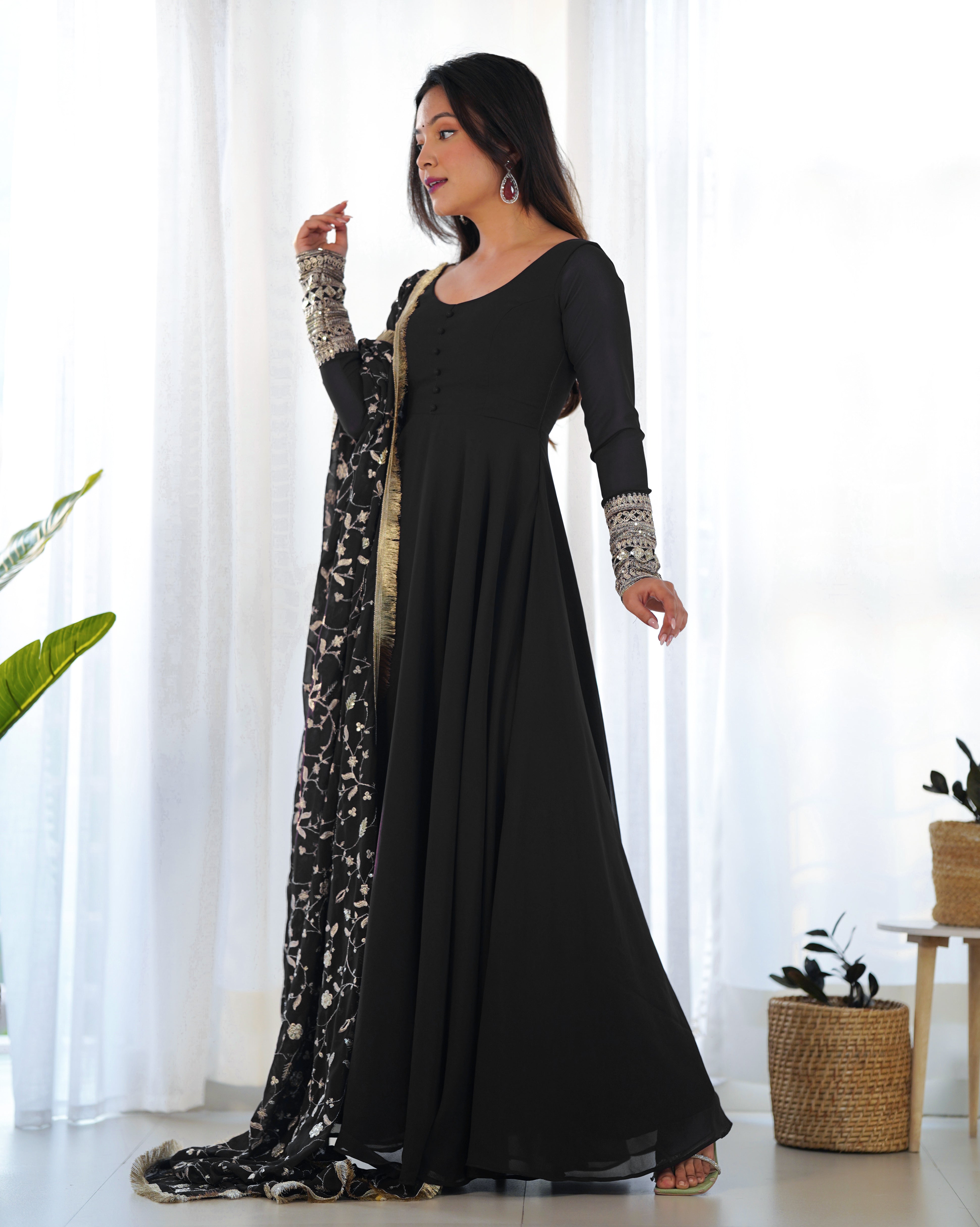 Black Elegant Georgette Anarkali Gown Set – Festive & Wedding Ready Secondary image