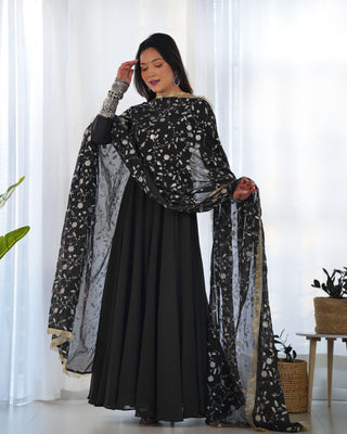 Black Elegant Georgette Anarkali Gown Set – Festive & Wedding Ready
