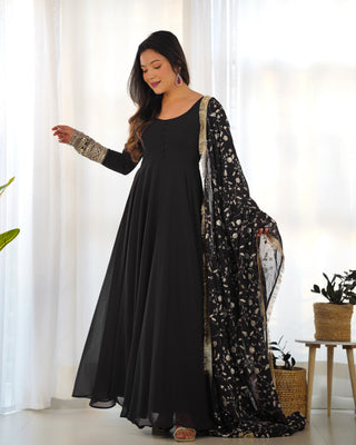 Black Elegant Georgette Anarkali Gown Set – Festive & Wedding Ready