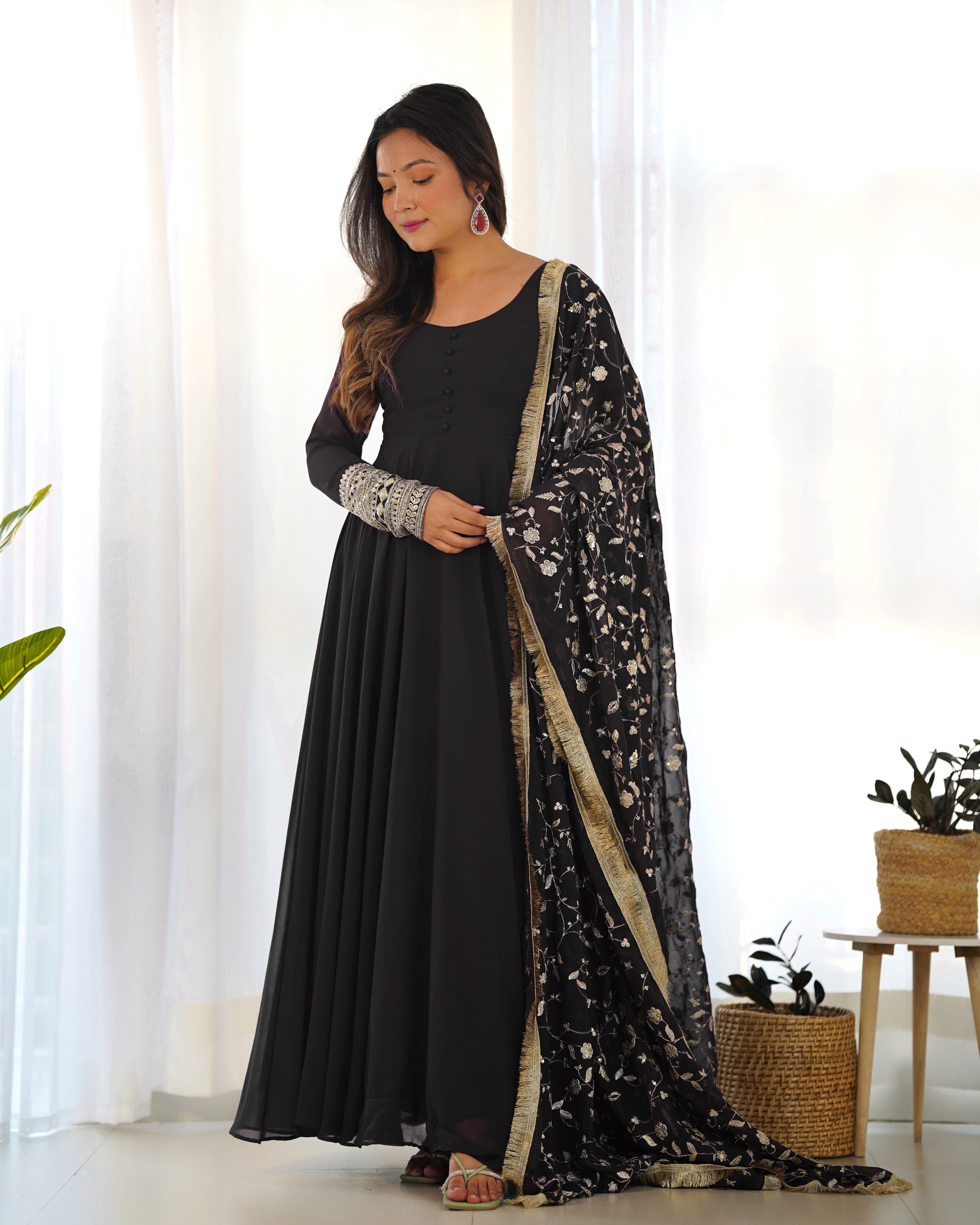 Black Elegant Georgette Anarkali Gown Set – Festive & Wedding Ready Main image