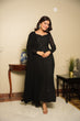 Load image into Gallery viewer, Black Elegant Georgette Printed Suit Set with Tassel Dupatta – Flowy &amp; Chic Clothsvilla