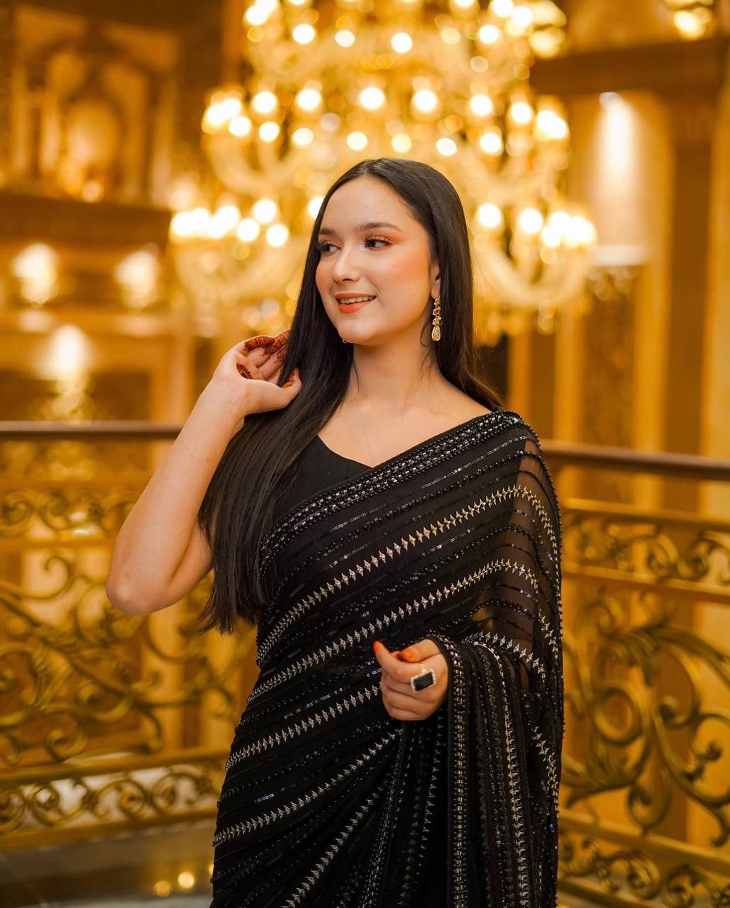 Black Elegant Georgette Saree with Sequin & Zari Work – Slay in Style ClothsVilla