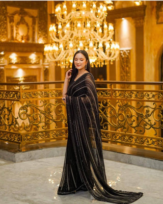 Black Elegant Georgette Saree with Sequin & Zari Work – Slay in Style ClothsVilla