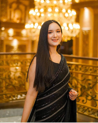 Black Elegant Georgette Saree with Sequin & Zari Work – Slay in Style ClothsVilla