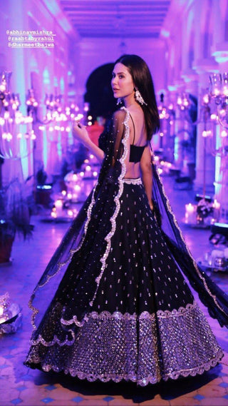 Black Elegant Georgette Sequin Work Lehenga with Banglori Satin Blouse & Net Dupatta ClothsVilla