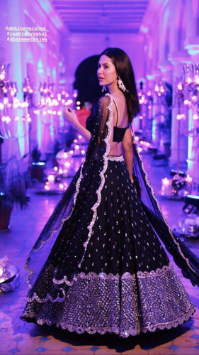 Black Elegant Georgette Sequin Work Lehenga with Banglori Satin Blouse & Net Dupatta ClothsVilla