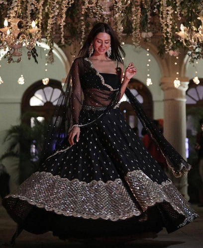 Black Elegant Georgette Sequin Work Lehenga with Banglori Satin Blouse & Net Dupatta ClothsVilla