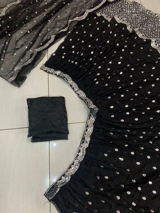 Black Elegant Georgette Sequin Work Lehenga with Banglori Satin Blouse & Net Dupatta ClothsVilla