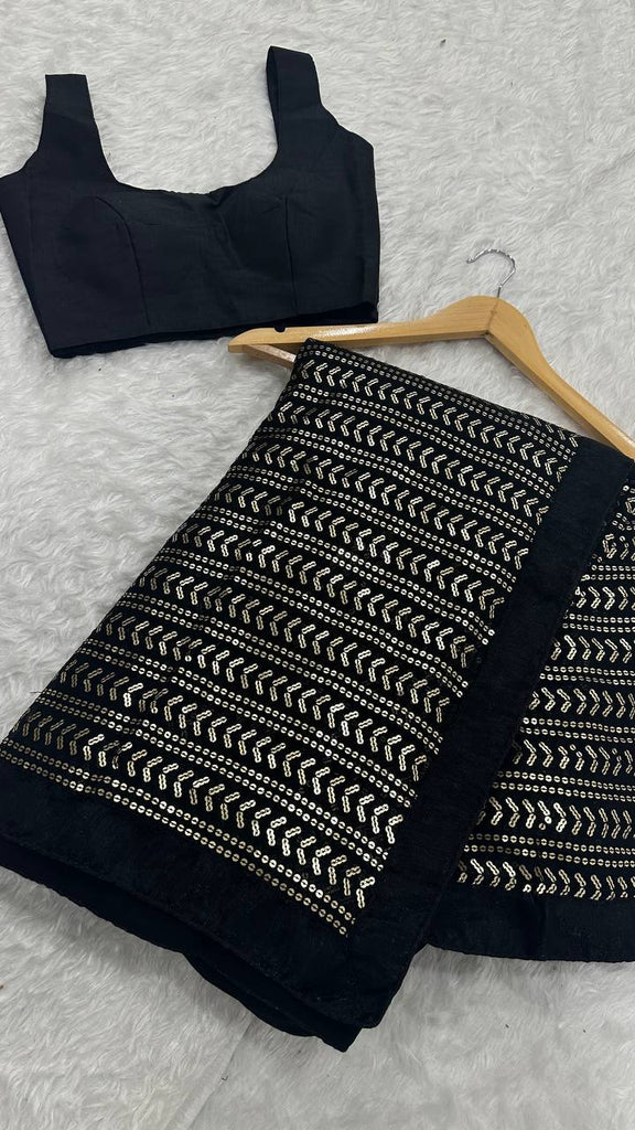Black Elegant Georgette Sequin Work Saree with Banglori Satin Blouse ClothsVilla