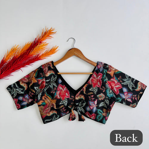 Black Elegant Hand-Embroidered Tofu Silk Blouse with Sequins ClothsVilla